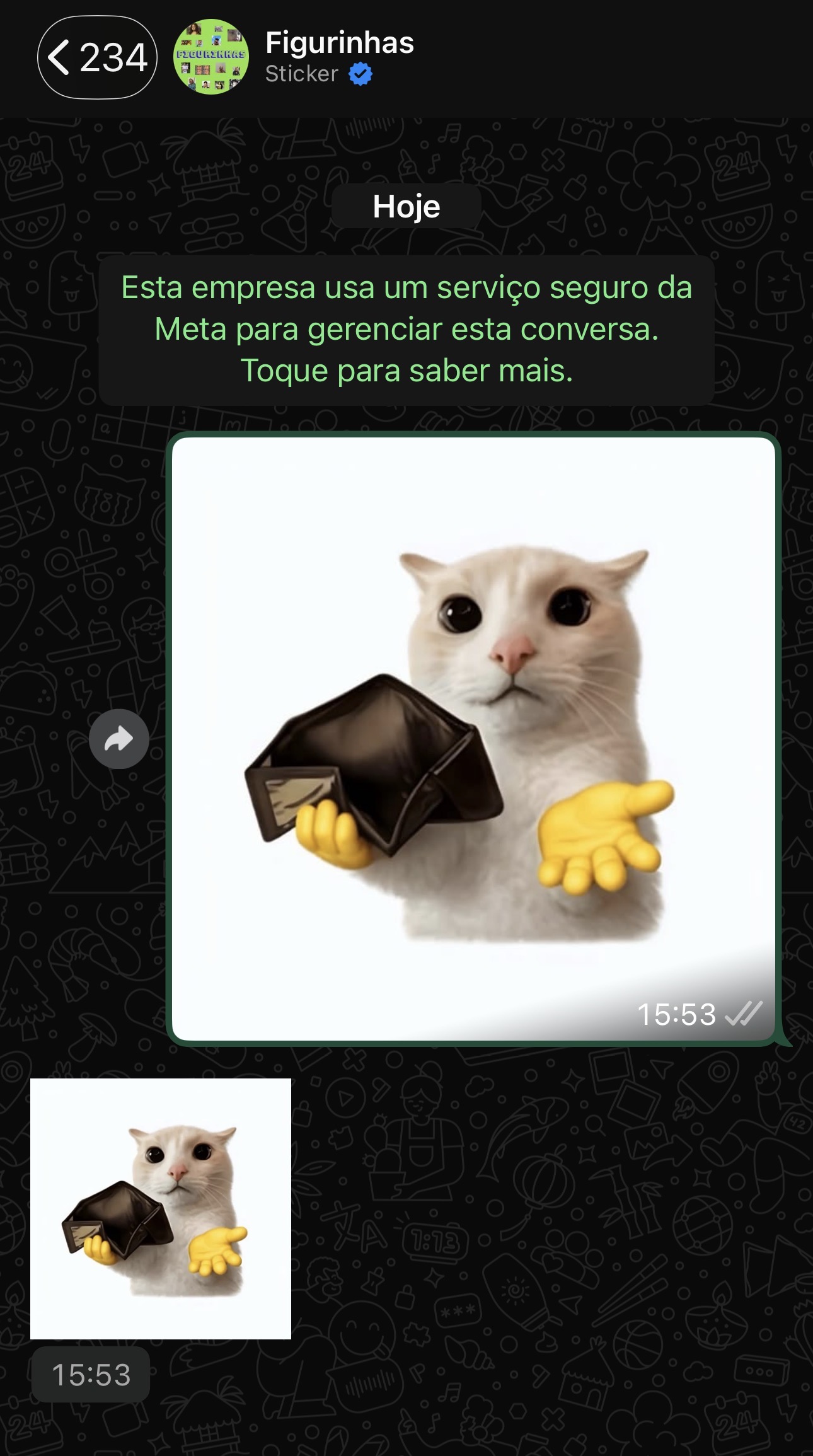 Conversa real no WhatsApp gerando figurinha